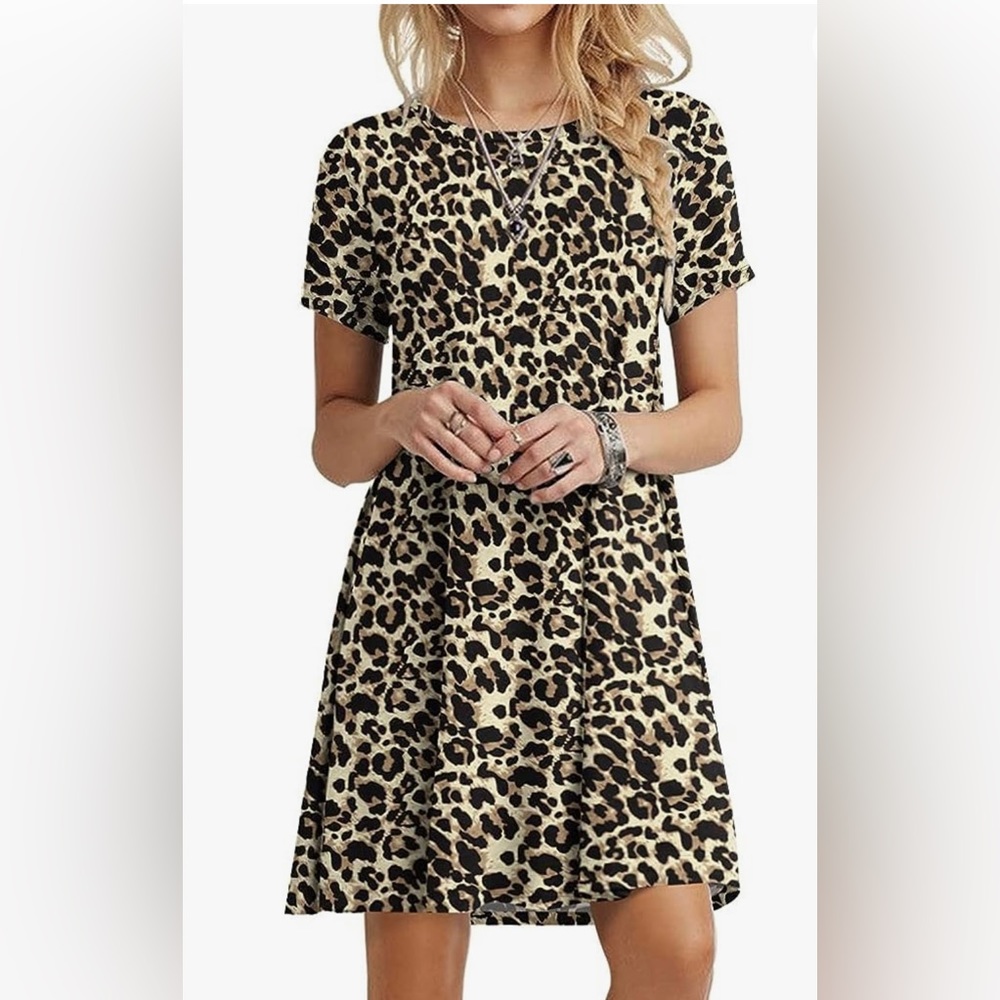 POPYOUNG women’s leopard T-shirt dress L